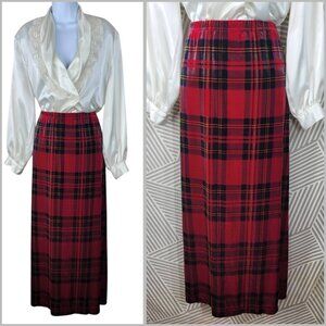 Coldwater Creek Skirt Velvet Red Plaid Plus 2X Elastic Waist Long Slit Pull On